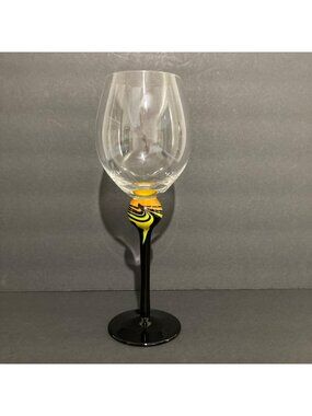 Retired Di Sciacca Cats Eye Wine Glass Black Stem With Yellow Ball